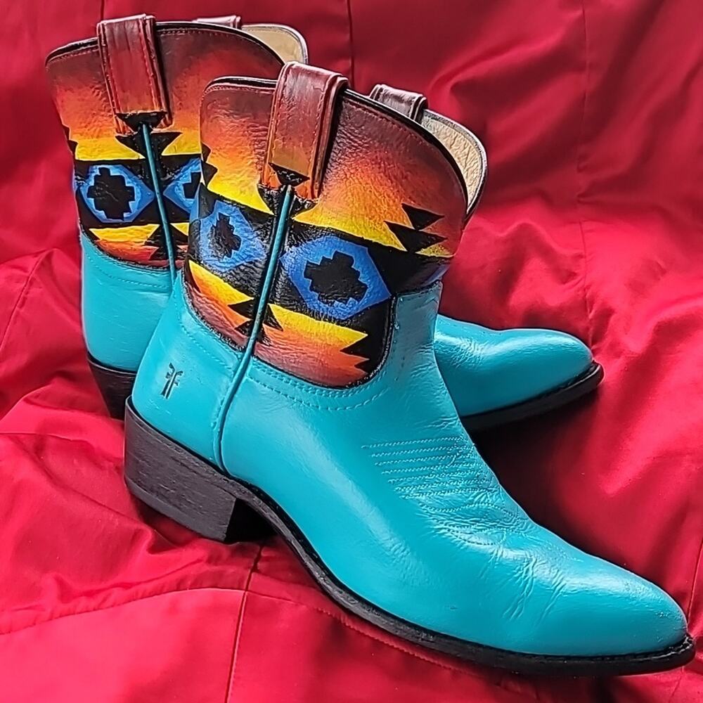 Hand Painted FRYE boots 10M custom artisan design BILLY SHORT